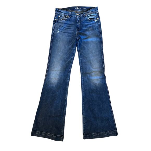 VTG 7 For All Mankind Dojo Wide Leg Flare Jeans Size 28 Y2K Festival QuietLuxury - Picture 1 of 8